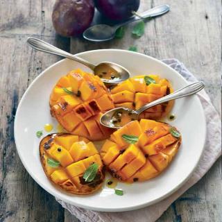 Mangues rôties aux fruits de la passion Mangues rôties aux fruits de la passion
