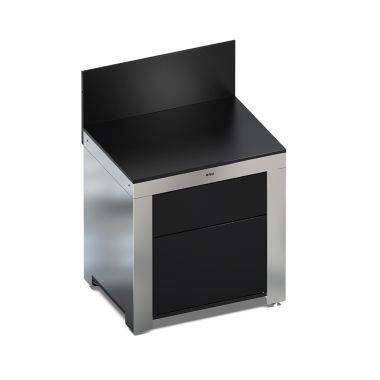 MODULO - Meuble Plan de Travail Noir et Inox 2 Tiroirs