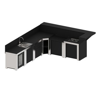 DELUXE KITCHEN Set 6 Modules Black and Stainless Steel